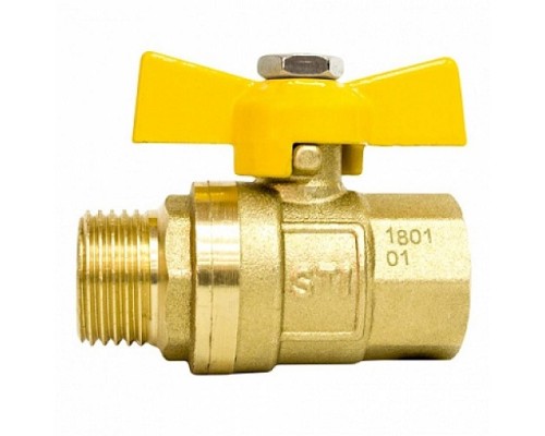 Кран шаровой STI для газа 1/2″ Ду15 Ру16 муфтовый (штуцер-муфта) полнопроходной, бабочка, корпус - латунь Кран шаровой STI для газа 1/2″ Ду15 Ру16 муфтовый (штуцер-муфта) полнопроходной, бабочка, корпус - латунь