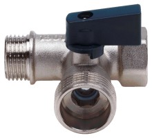 Кран шаровой AQUALINK ВР-НР-НР 1/2″x3/4″x1/2″ Ду15x20x15 Ру10 трехпроходной муфтовый, латунный, внутренняя/наружная резьба, управление ручка-флажок