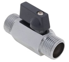 Кран шаровой AQUALINK Мини НР-НР 1/2″ Ду15 Ру10 неполнопроходной муфтовый, латунный, наружная/наружная резьба, управление ручка-флажок