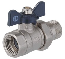 Кран шаровой AQUALINK 1/2″ Ду15 Ру35 полнопроходной муфтовый со сгоном, латунный, внутренняя/наружная резьба, управление ручка-бабочка