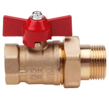 Кран шаровой AQUALINK ВР-НР 3/4″ Ду20 Ру16 стандартнопроходной муфтовый со сгоном, латунный, внутренняя/наружная резьба, управление ручка-бабочка