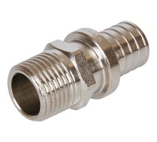 Переход аксиальный STOUT SFA-0001 Дн20х2.0x1/2″ Ру25 для труб из сшитого полиэтилена с наружной резьбой, корпус - латунь, покрытие - никель