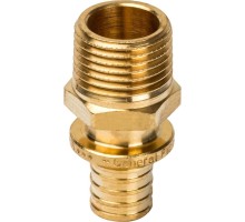 Переход аксиальный STOUT SFA-0001 Дн20x1/2″ Ру25 для труб из сшитого полиэтилена с наружной резьбой, корпус - латунь